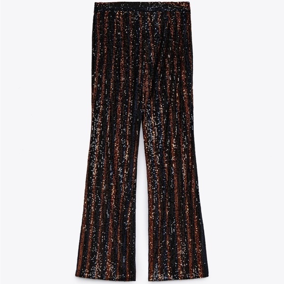NWT Zara FLARED SEQUIN PANTS - Picture 2 of 4
